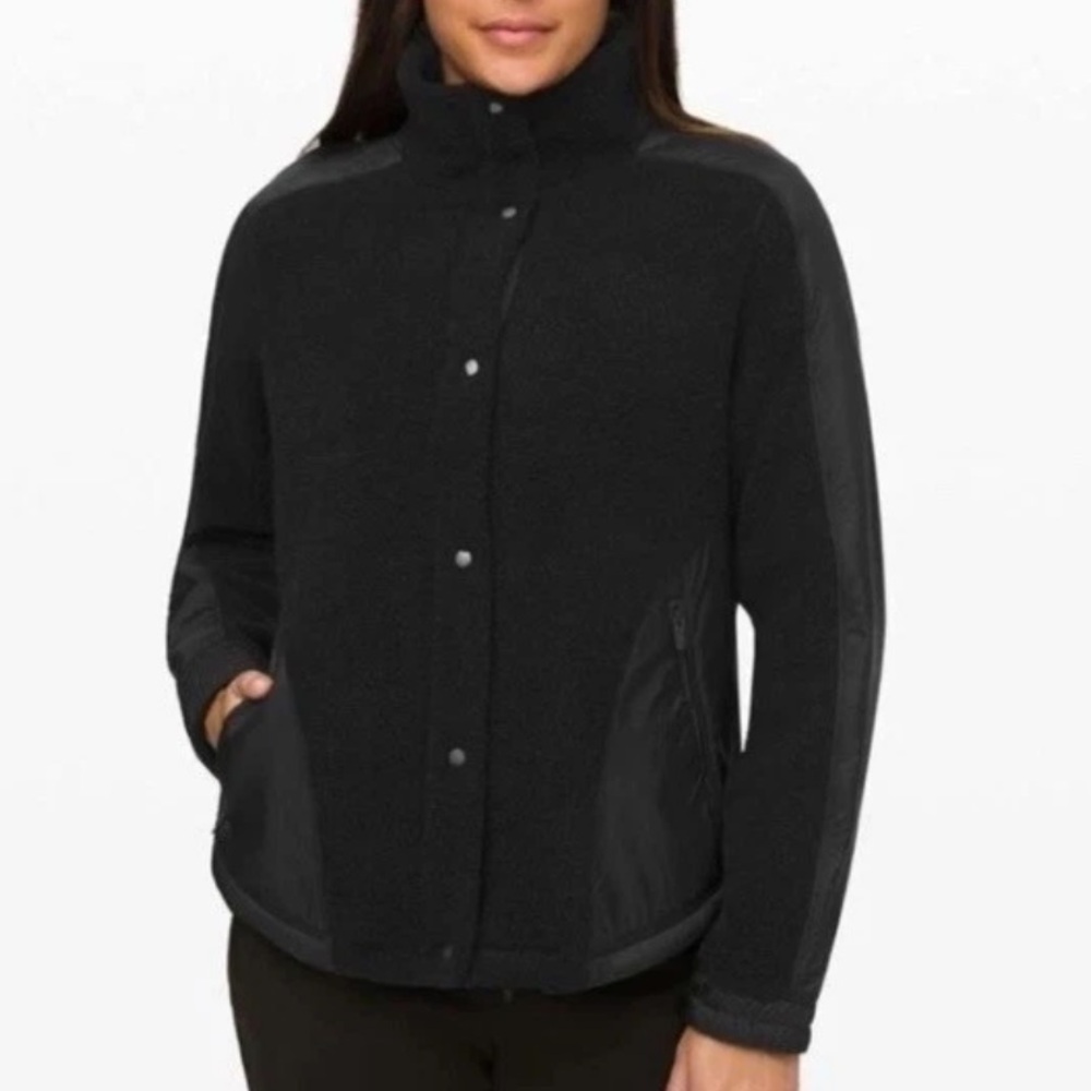 Lululemon Go Cozy Jacket Black Size 6 Sherpa Fleece Wool Blend Glyde